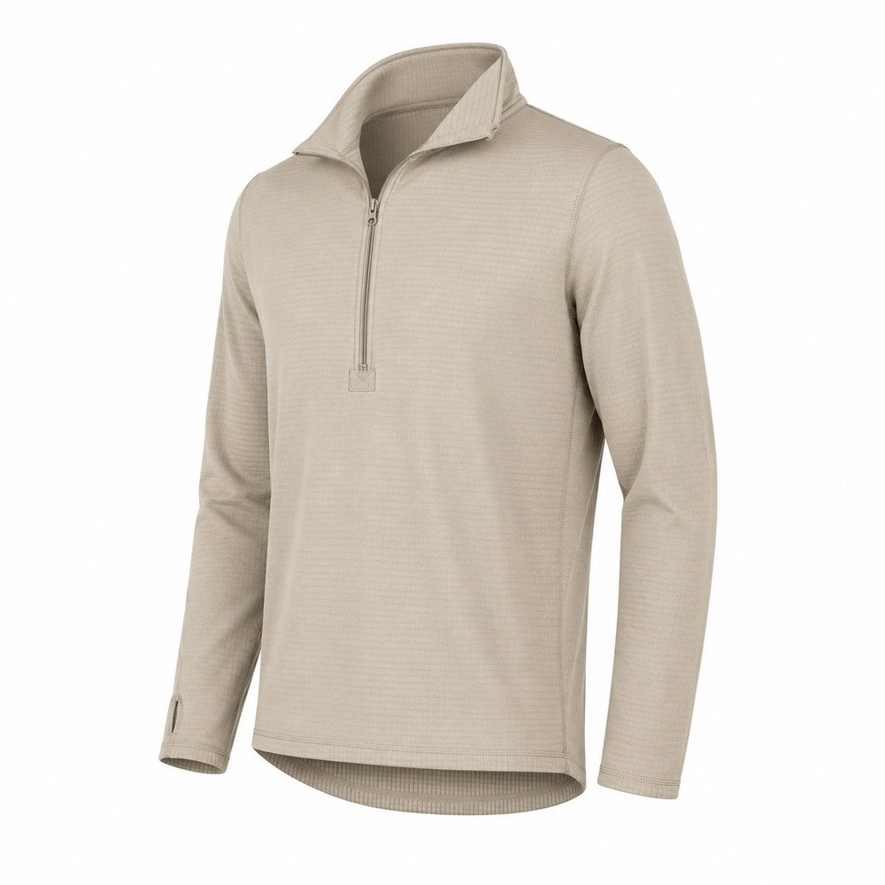 Military Mid Weight ECWCS Gen III Large Regular 1/4 Zip Tan Waffle Knit Thermal